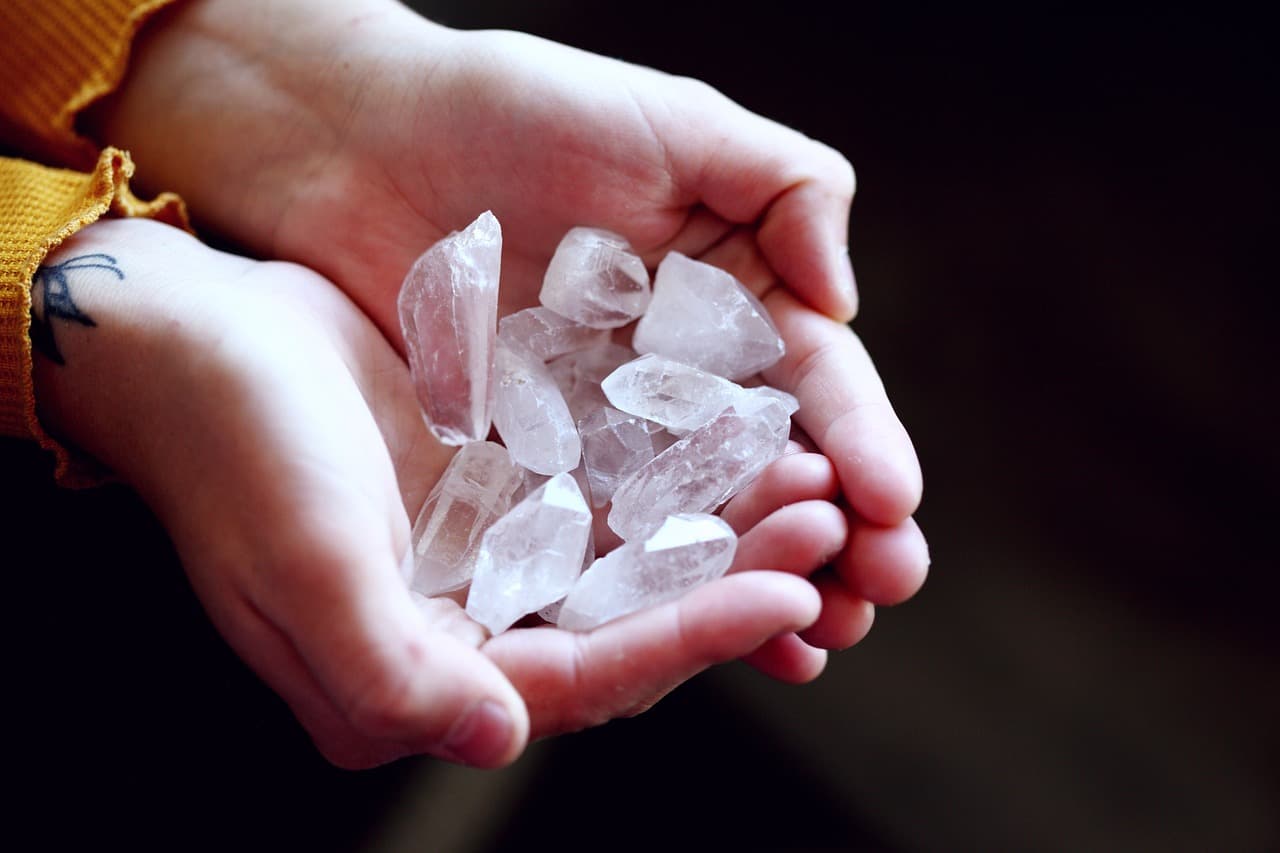 Crystals held in cupped hands